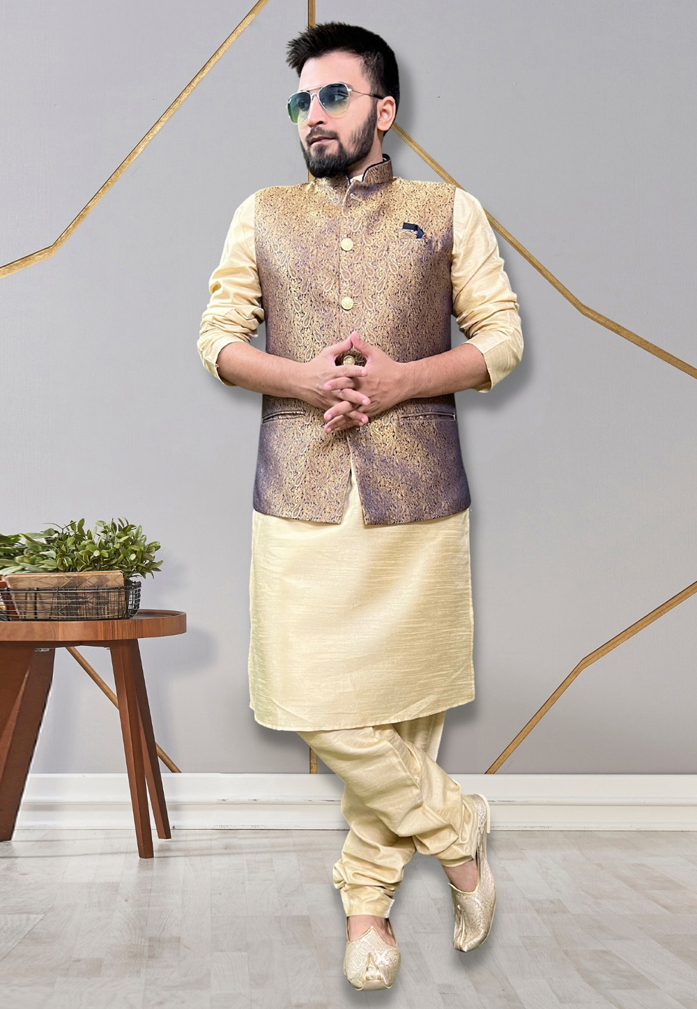 Beige Silk Kurta Pajama With Jacket 265257