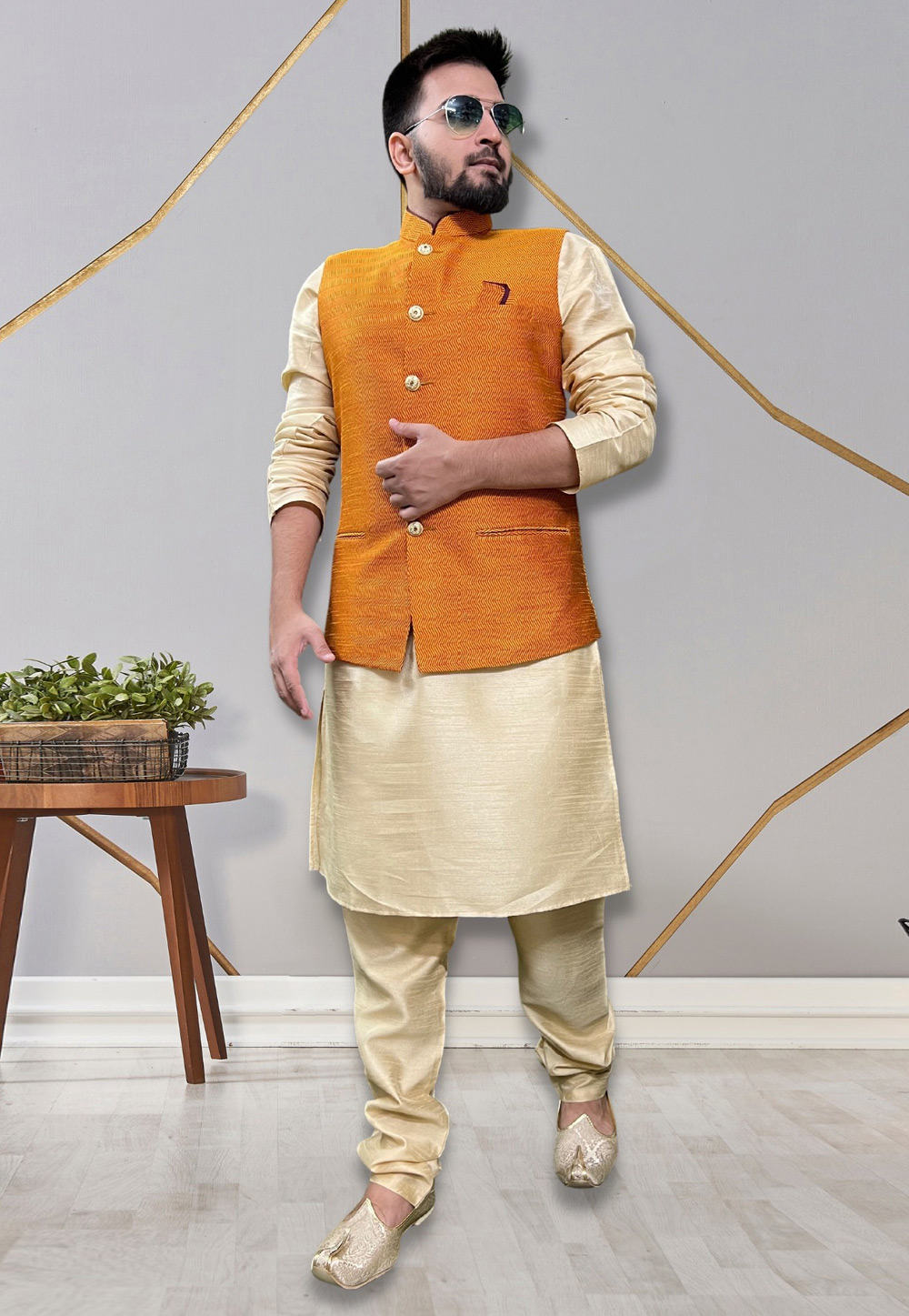Beige Silk Kurta Pajama With Jacket 265258