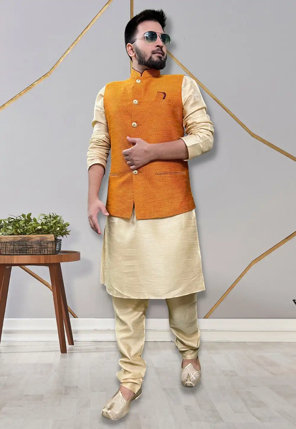 Beige Silk Kurta Pajama With Jacket 265258