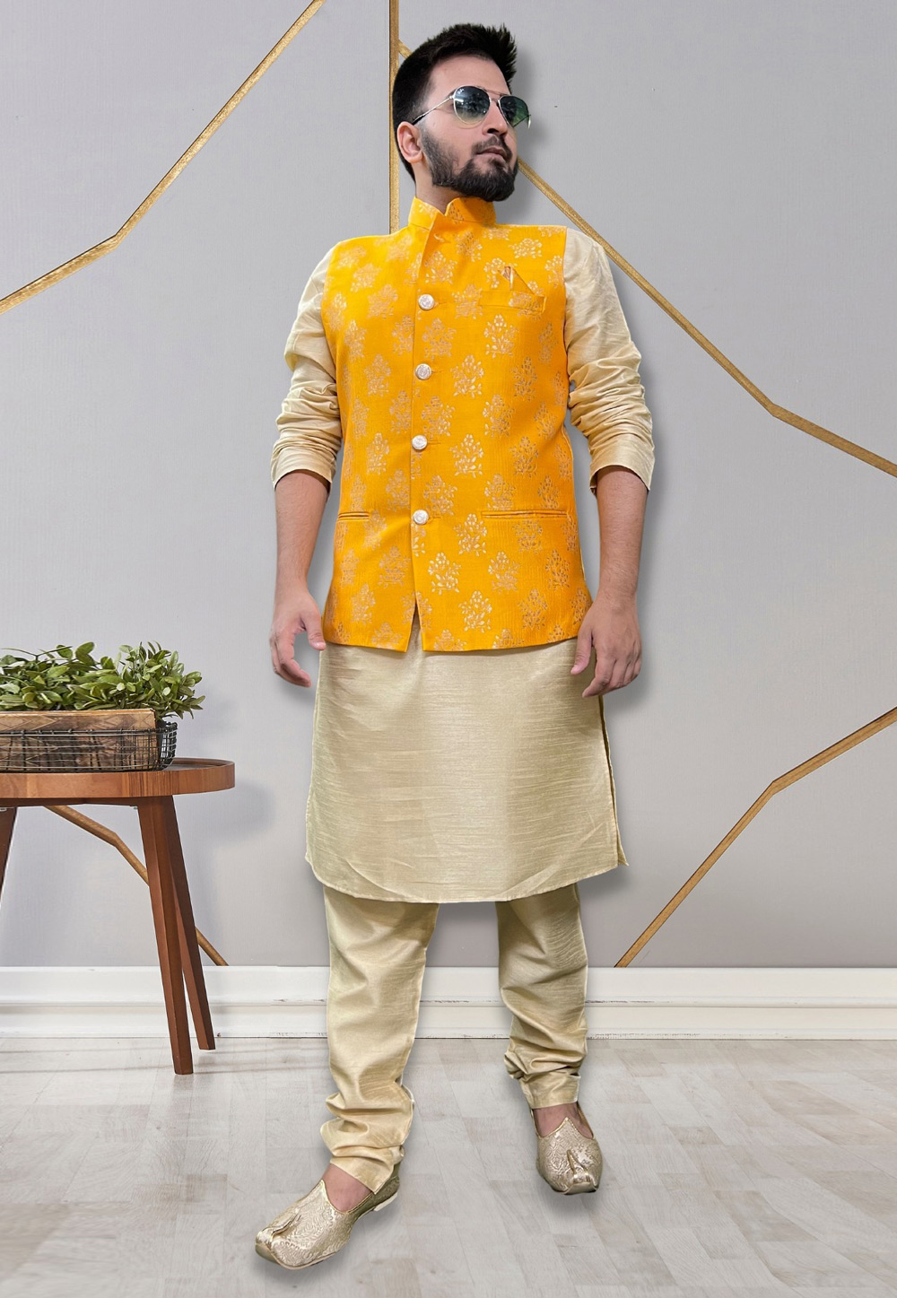 Beige Silk Kurta Pajama With Jacket 265259