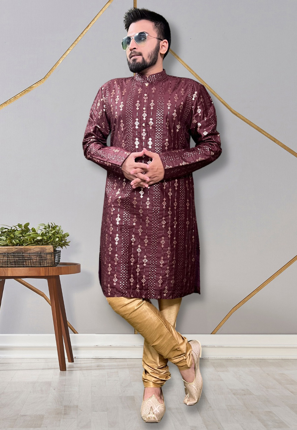 Wine Silk Kurta Pajama 265262