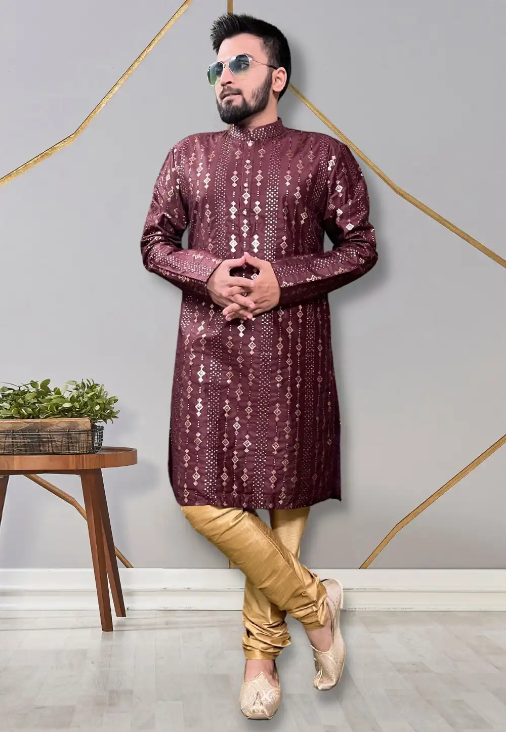 Wine Silk Kurta Pajama 265262