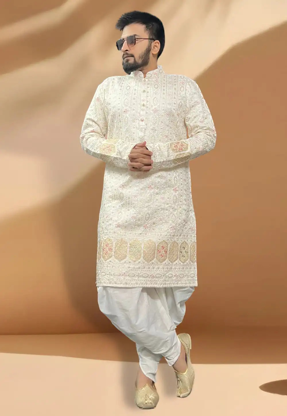 Off White Silk Dhoti Sherwani 266155