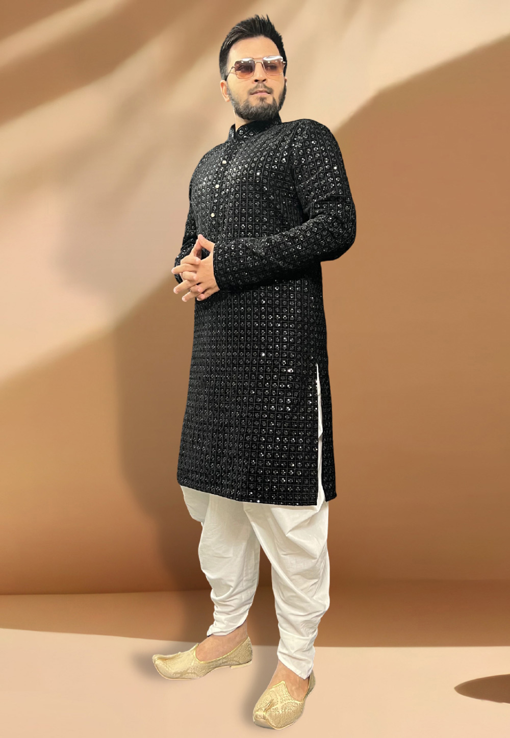 Black Velvet Dhoti Sherwani 266156
