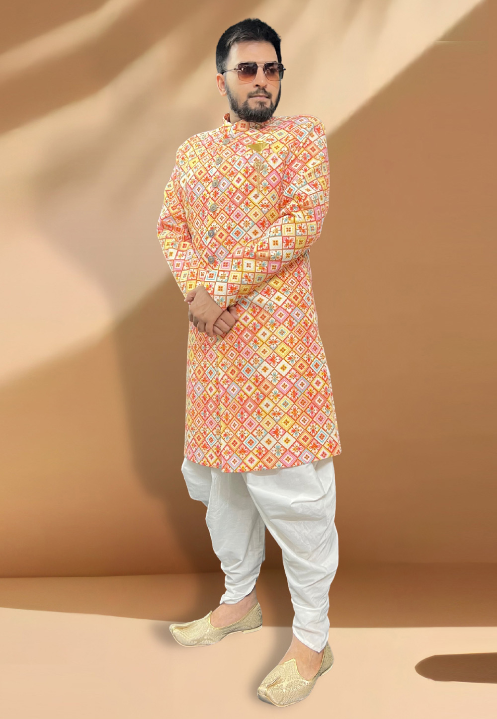 Yellow Silk Dhoti Sherwani 266158