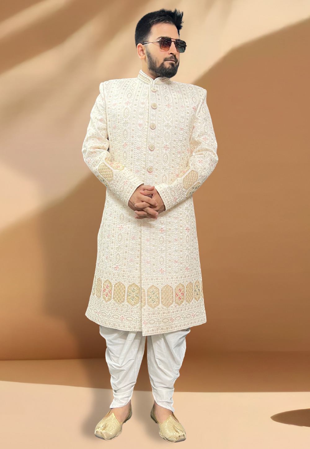 Cream Silk Pakistani Sherwani 266159