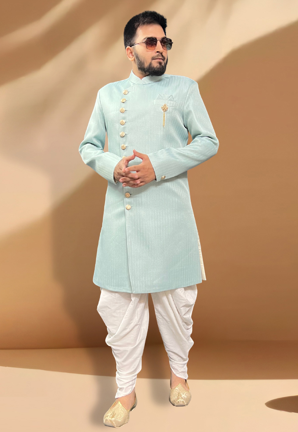Sky Blue Jacquard Dhoti Sherwani 266164