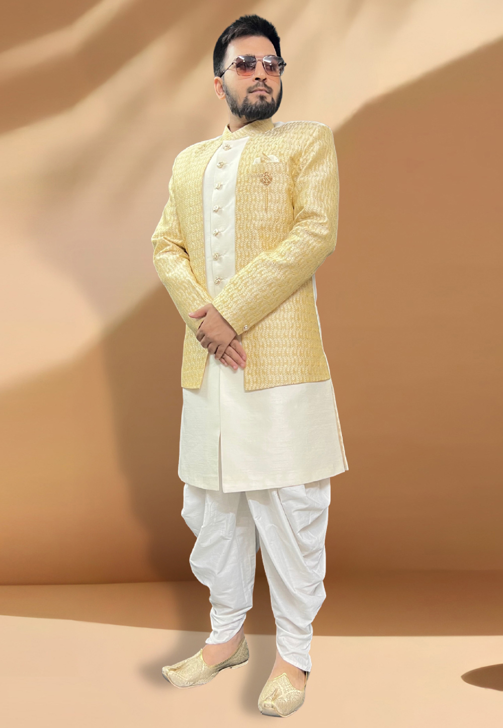 Off White Silk Dhoti Sherwani With Jacket 266166