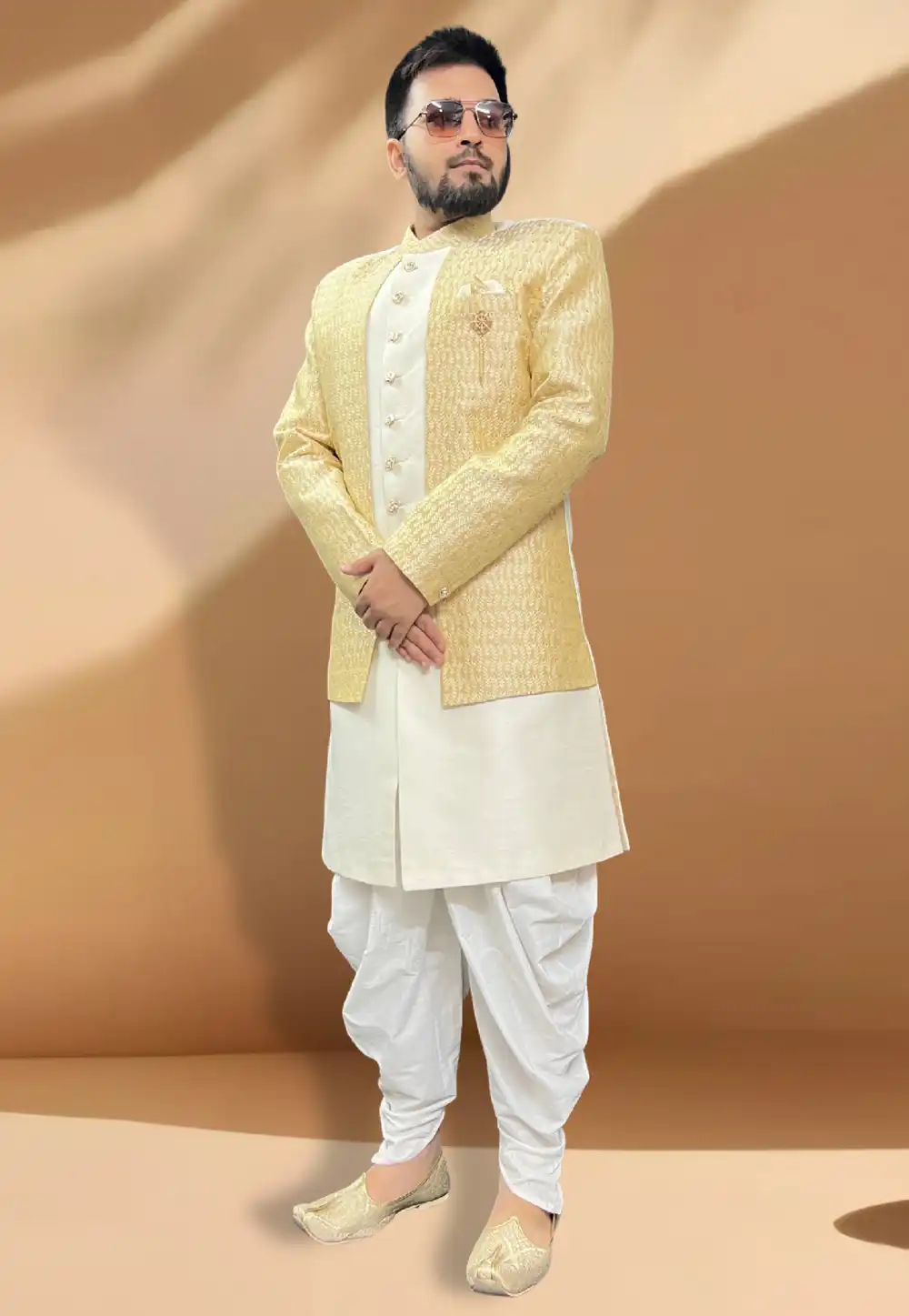 Off White Silk Dhoti Sherwani With Jacket 266166