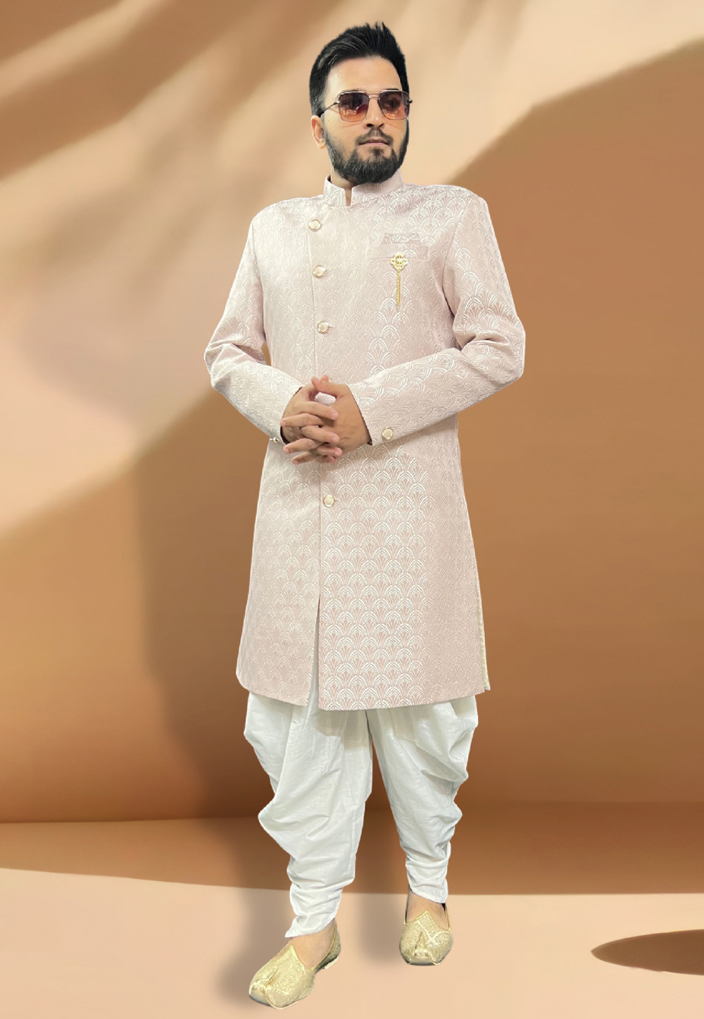 Cream Jacquard Dhoti Sherwani 266168