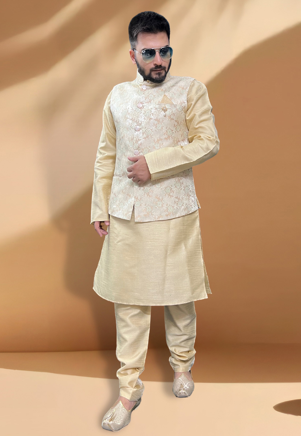Beige Silk Kurta Pajama With Jacket 266172