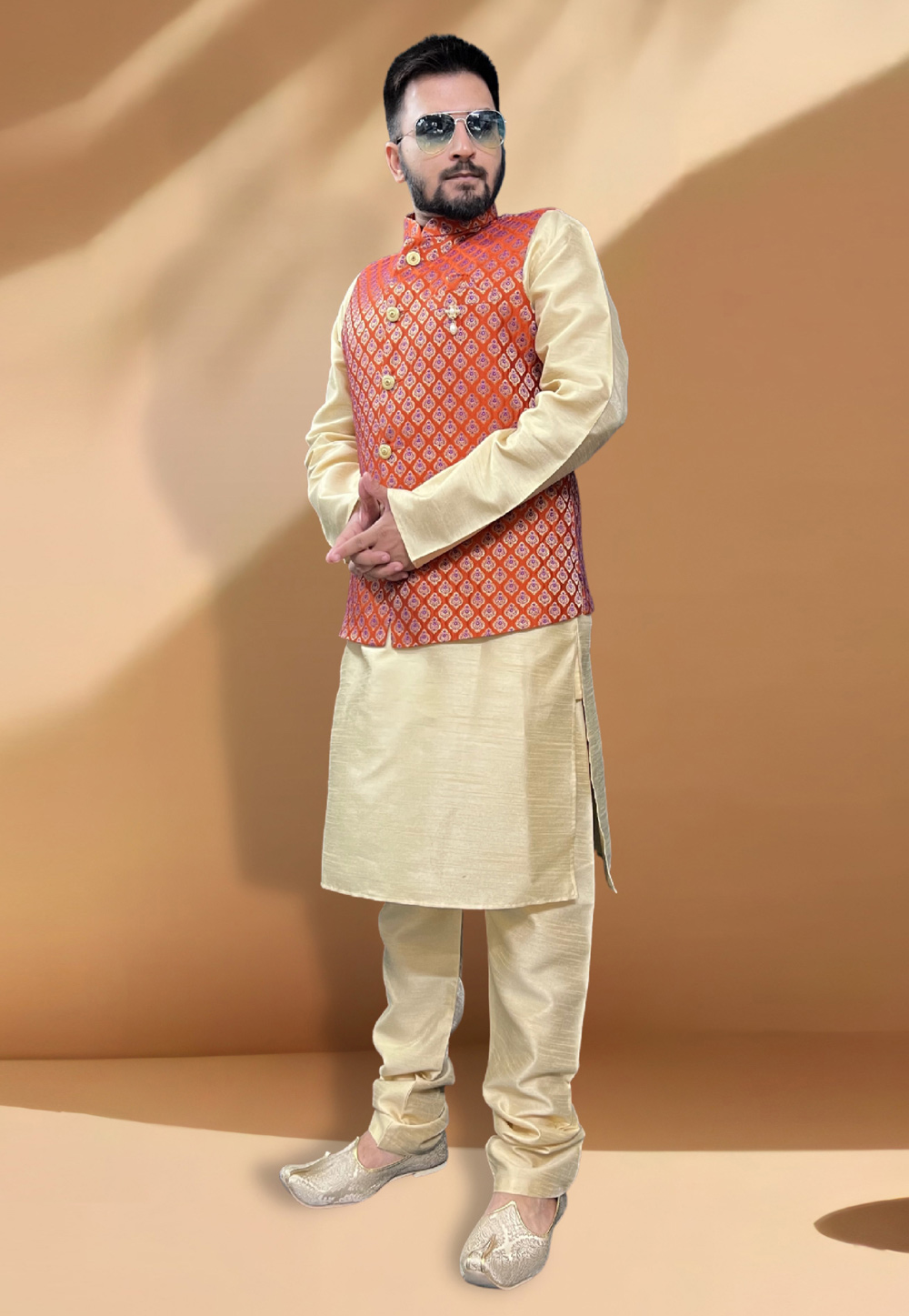 Beige Silk Kurta Pajama With Jacket 266173