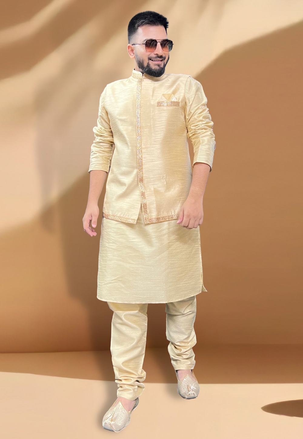 Beige Silk Kurta Pajama With Jacket 267411
