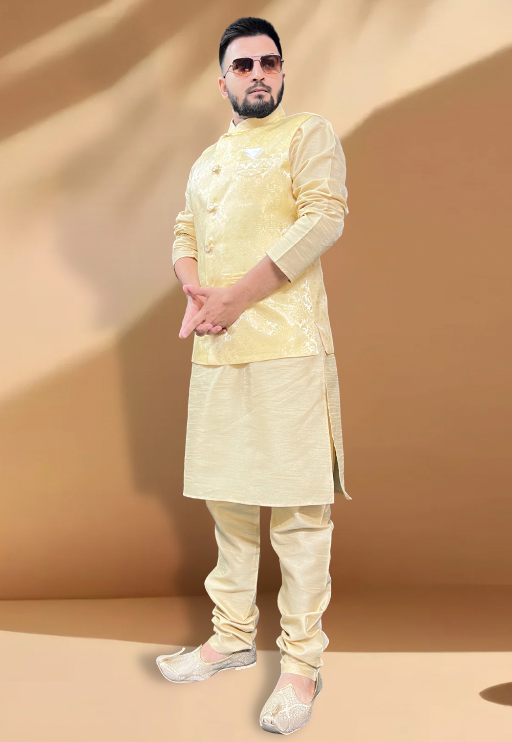 Beige Silk Kurta Pajama With Jacket 267420