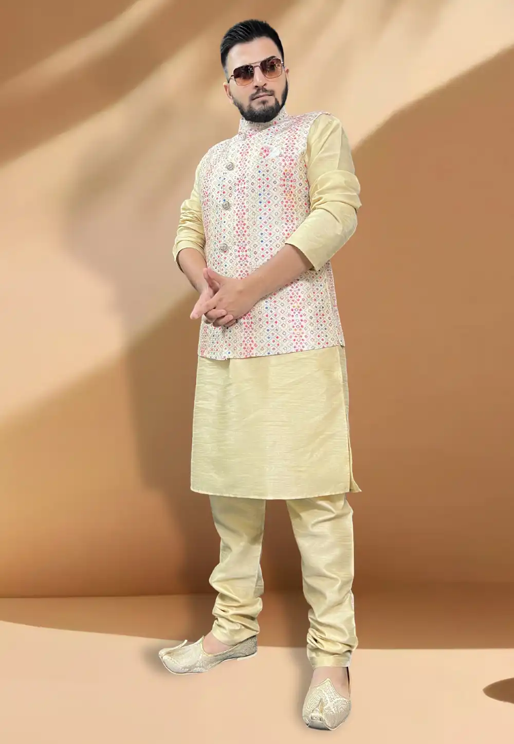 Multicolor Silk Kurta Pajama With Jacket 267426