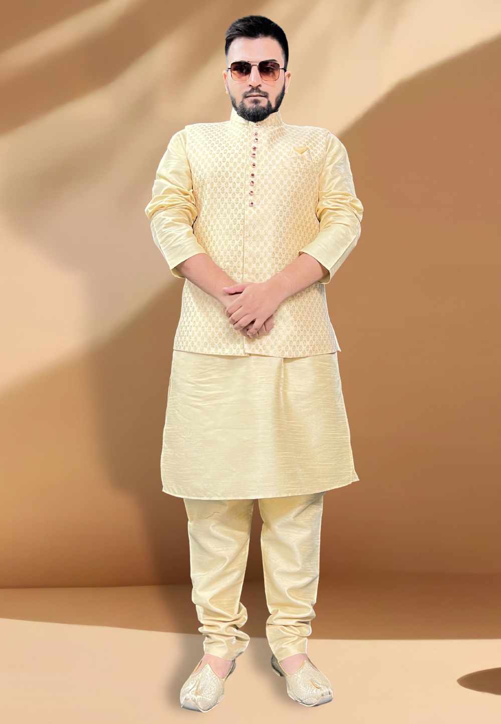 Beige Silk Kurta Pajama With Jacket 267430