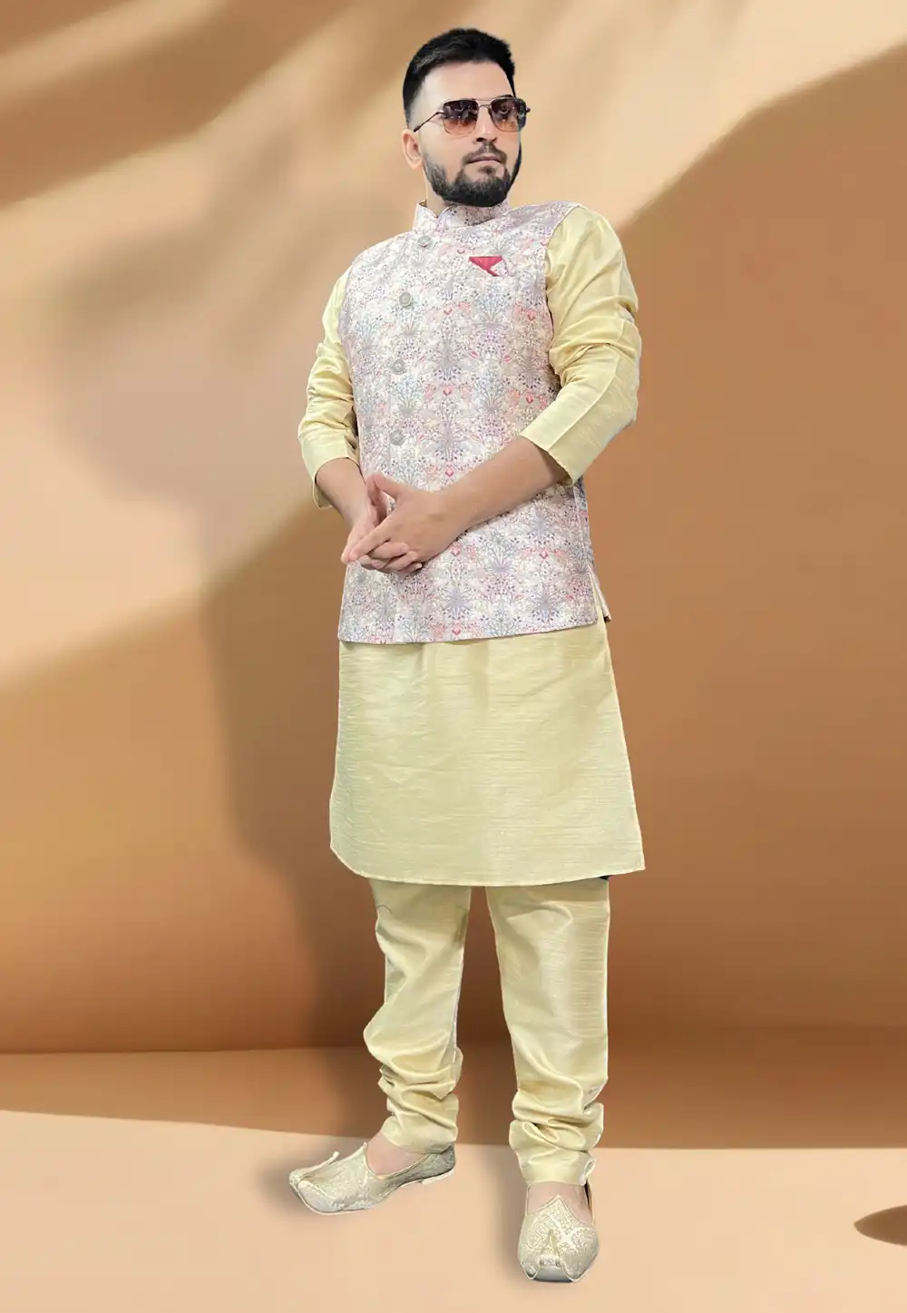 Off White Silk Kurta Pajama With Jacket 267432