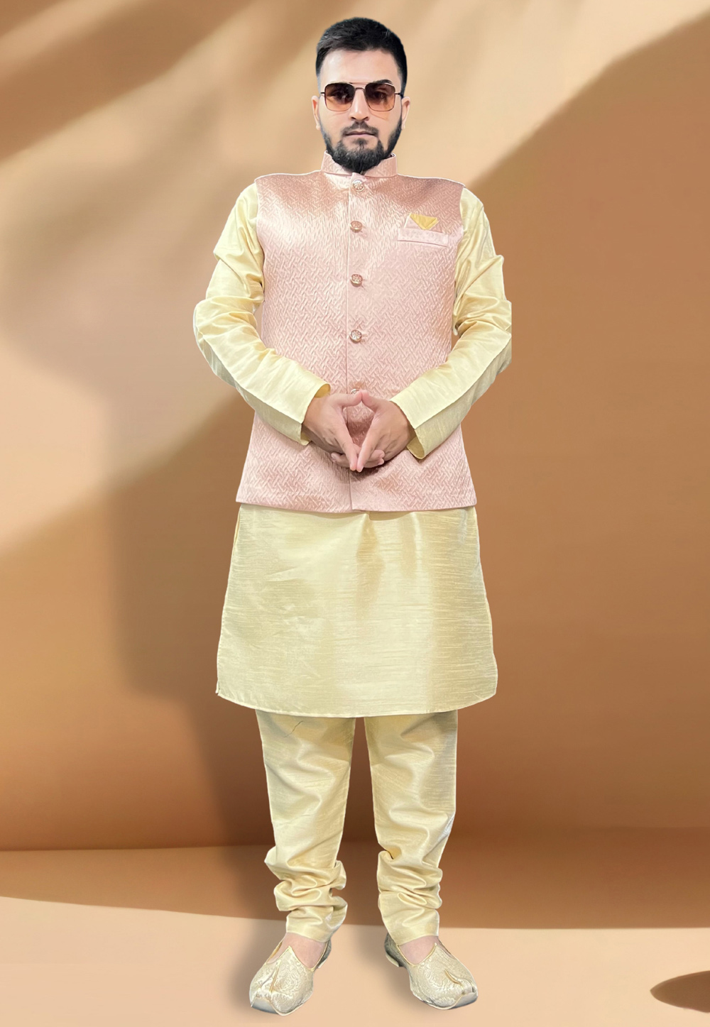 Pink Silk Kurta Pajama With Jacket 267434