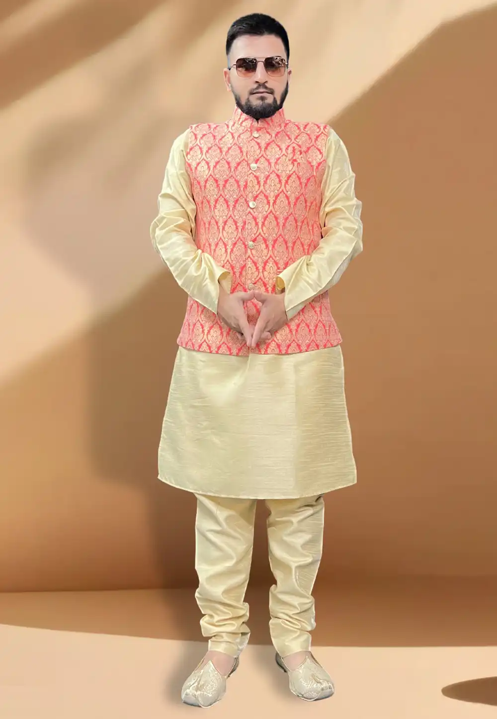 Pink Silk Kurta Pajama With Jacket 267435