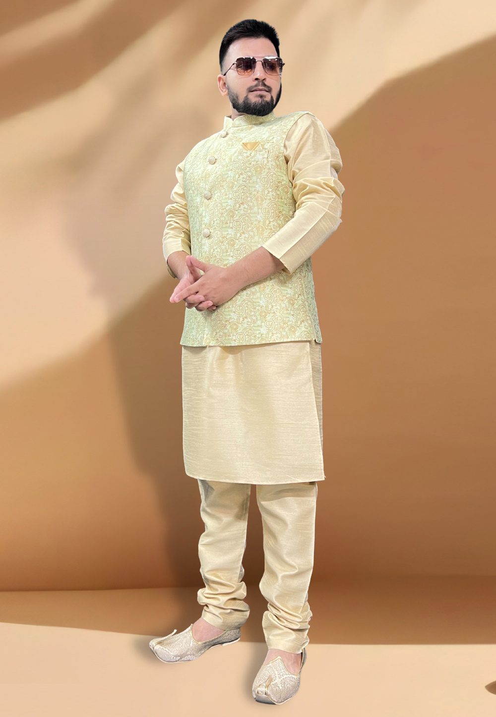Pista Green Silk Kurta Pajama With Jacket 267436