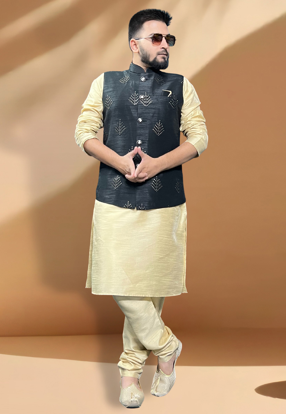 Black Silk Kurta Pajama With Jacket 267440