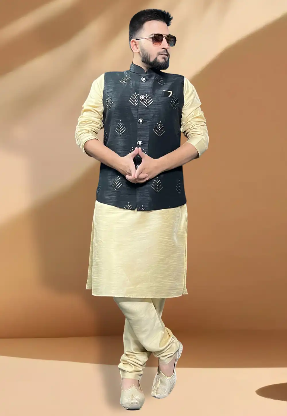 Black Silk Kurta Pajama With Jacket 267440