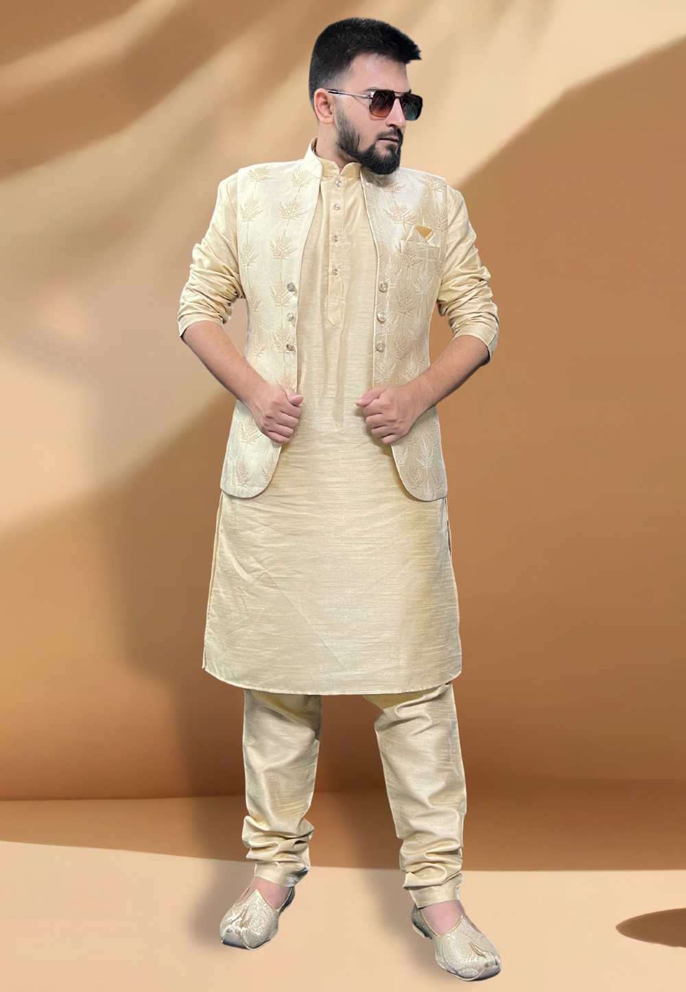 Beige Silk Kurta Pajama With Jacket 267443