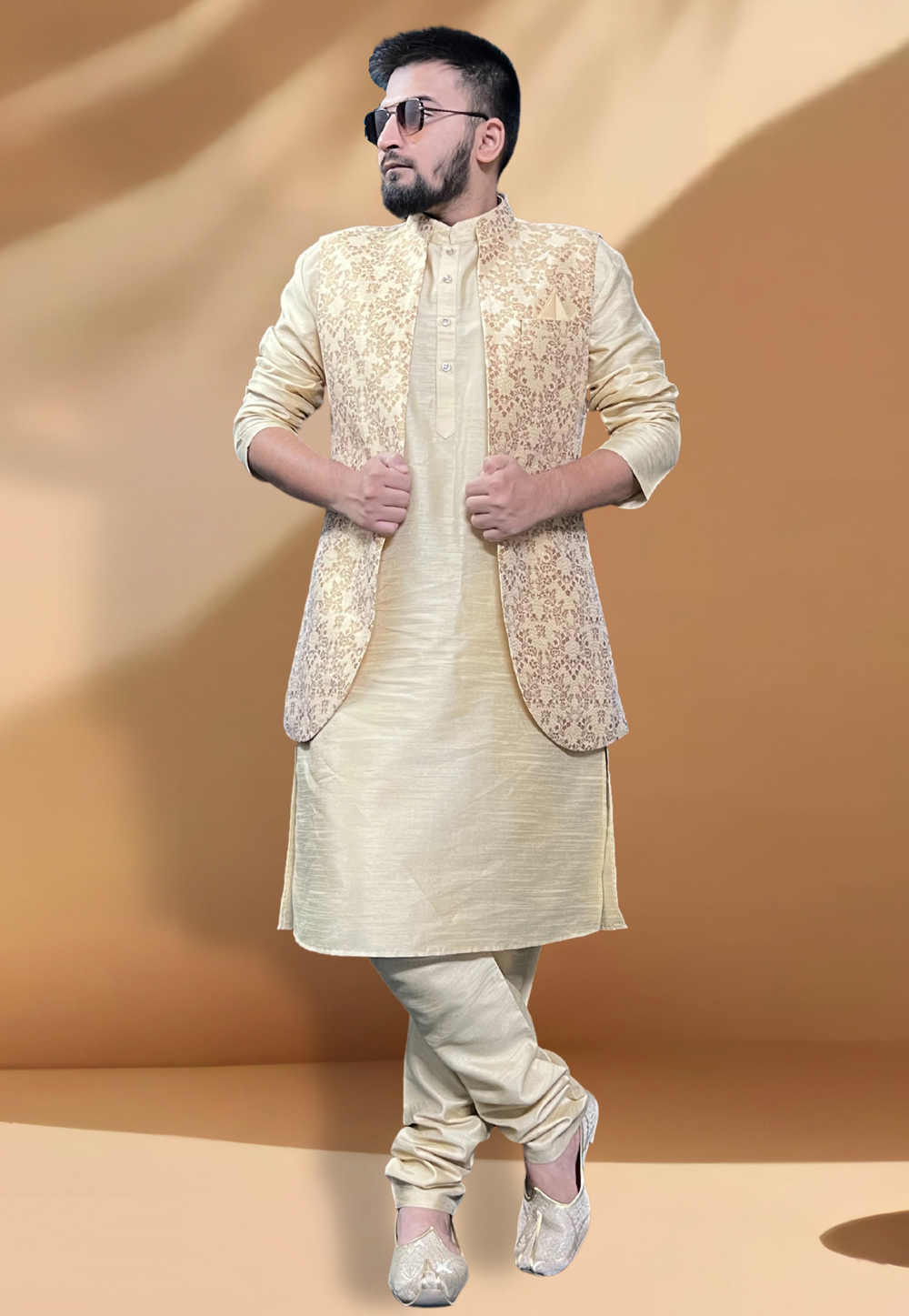 Beige Silk Kurta Pajama With Jacket 267445