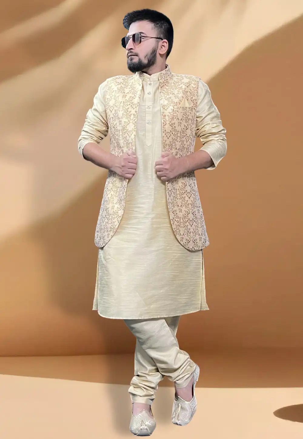 Beige Silk Kurta Pajama With Jacket 267445