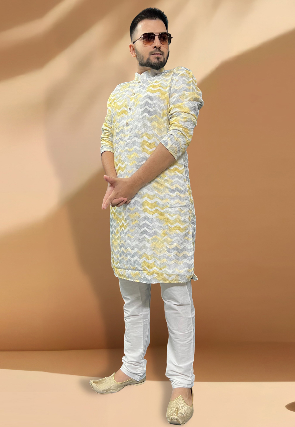 Off White Cotton Kurta Pajama 268113