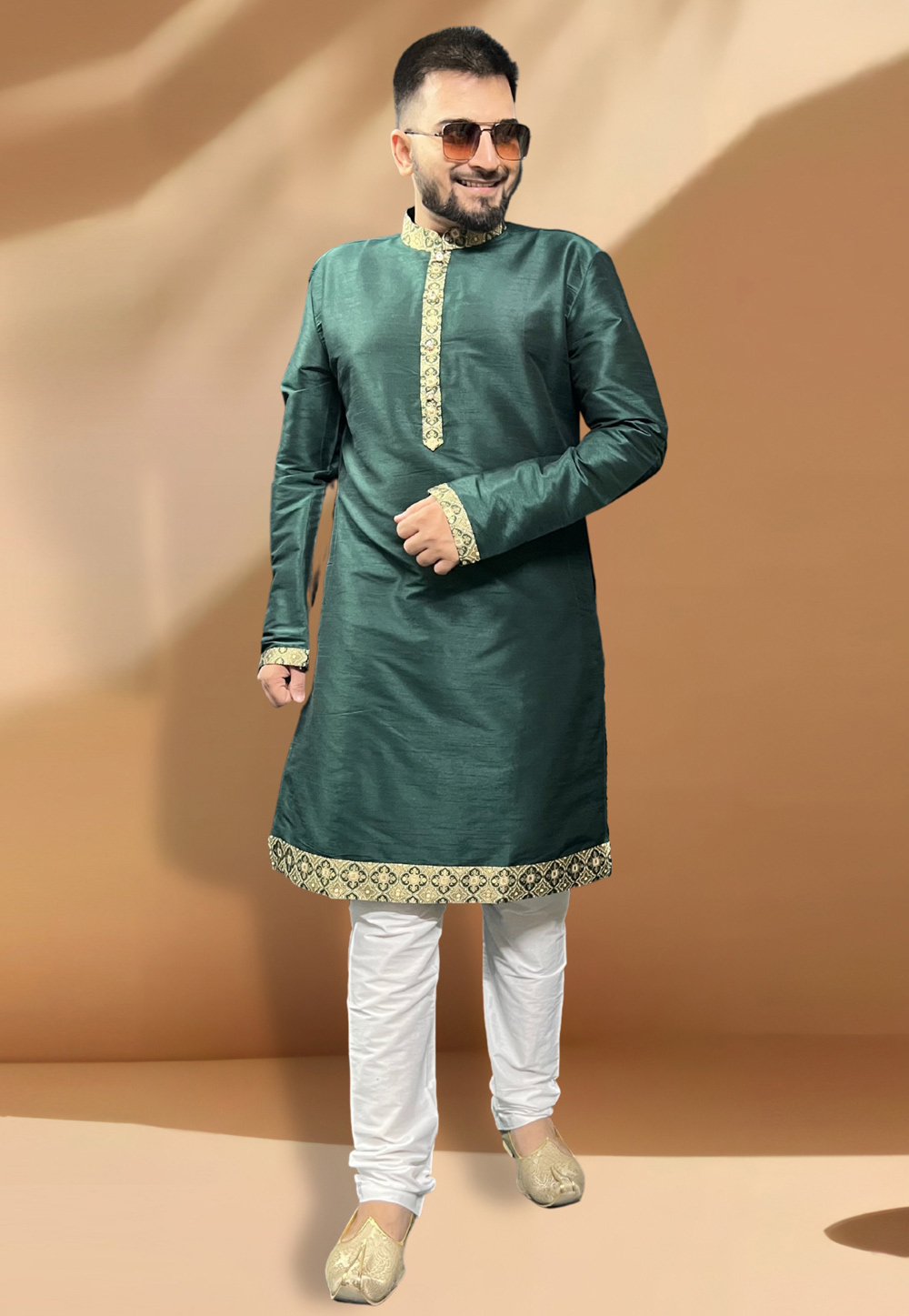 Green Silk Kurta Pajama 268117