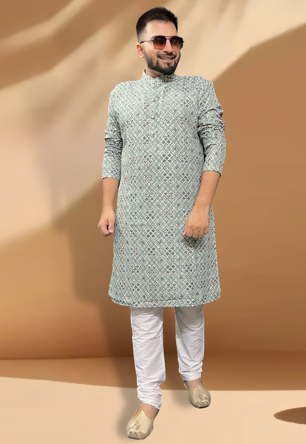 Light Green Cotton Kurta Pajama 268126