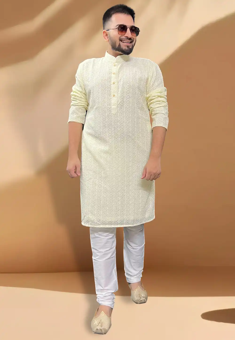 Cream Georgette Kurta Pajama 268137