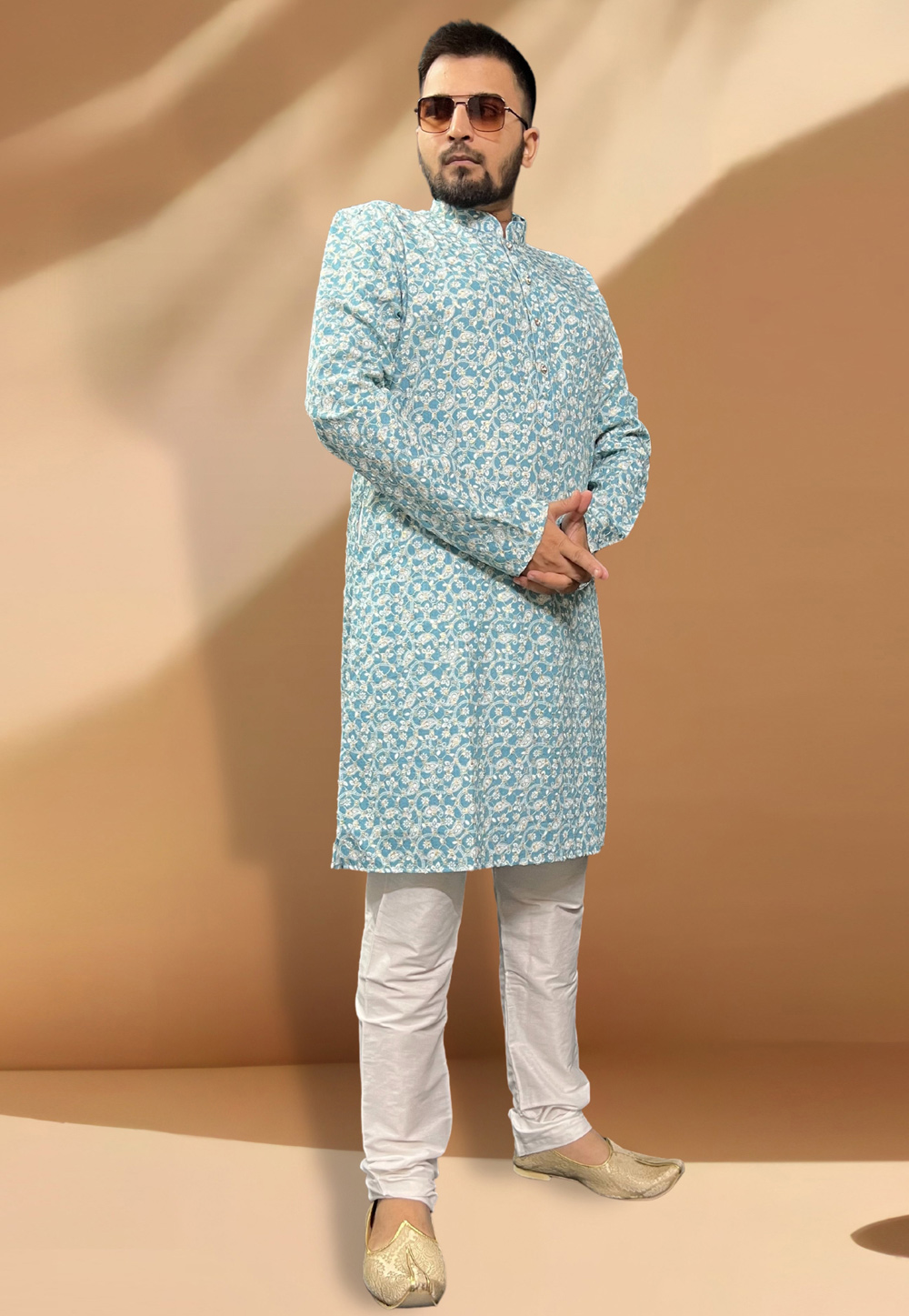 Sky Blue Cotton Kurta Pajama 268141