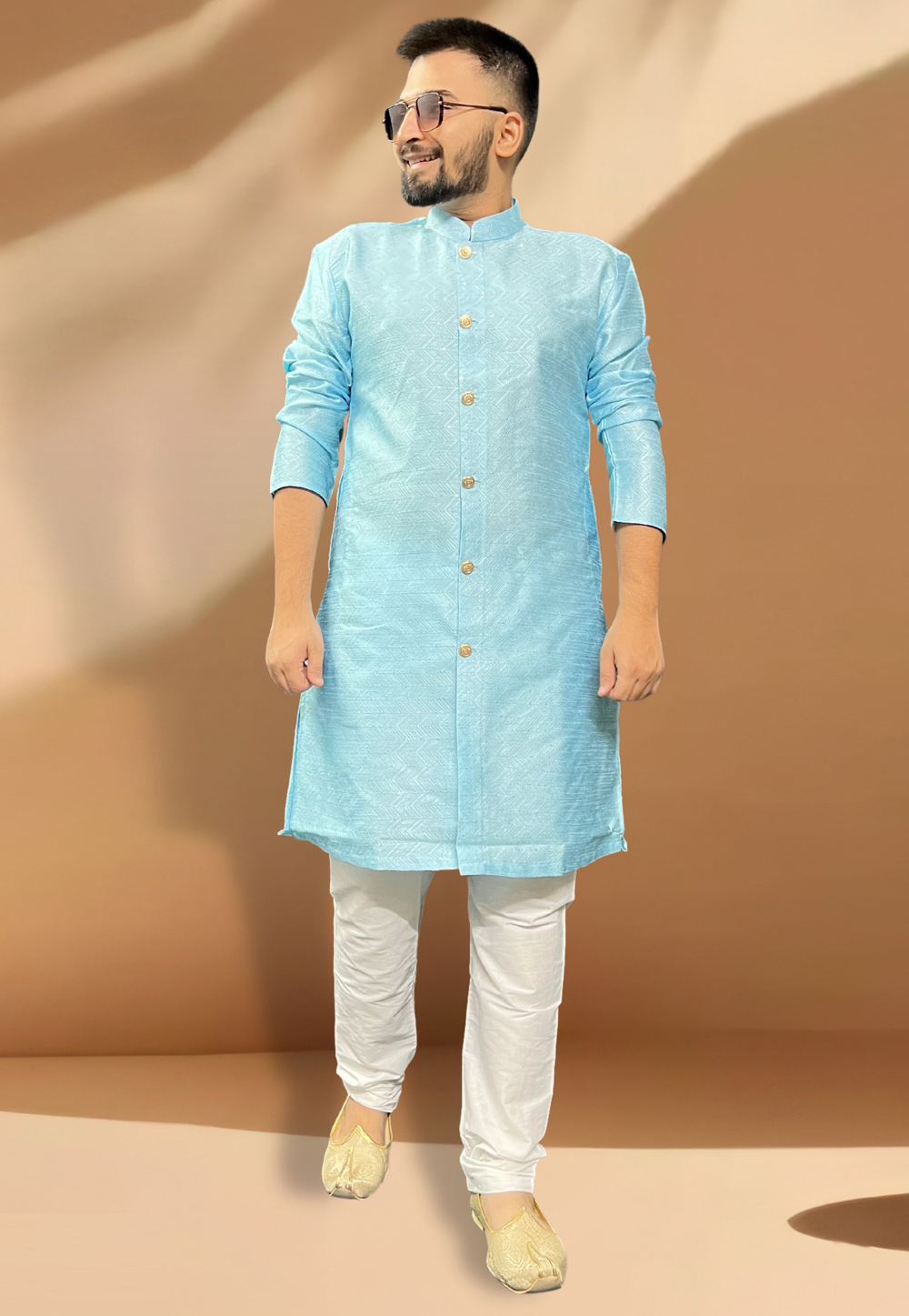 Sky Blue Jacquard Kurta Pajama 268144