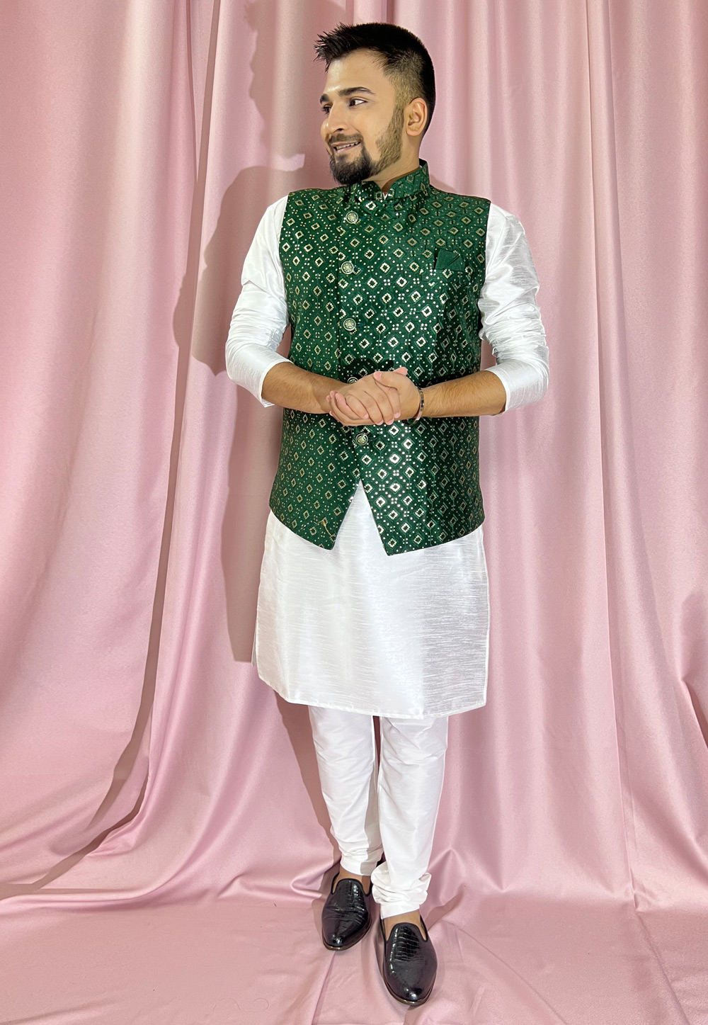 Off White Silk Kurta Pajama With Jacket 272863