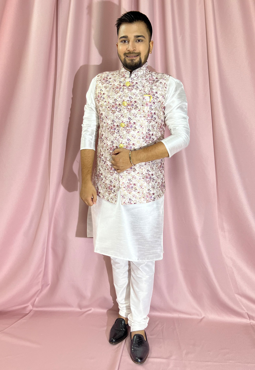 Off White Silk Kurta Pajama With Jacket 272864