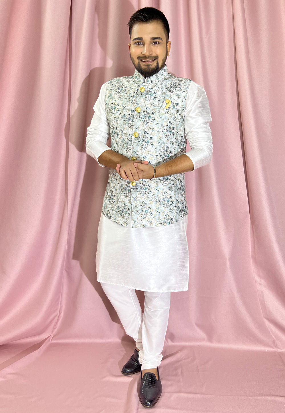 Off White Silk Kurta Pajama With Jacket 272865