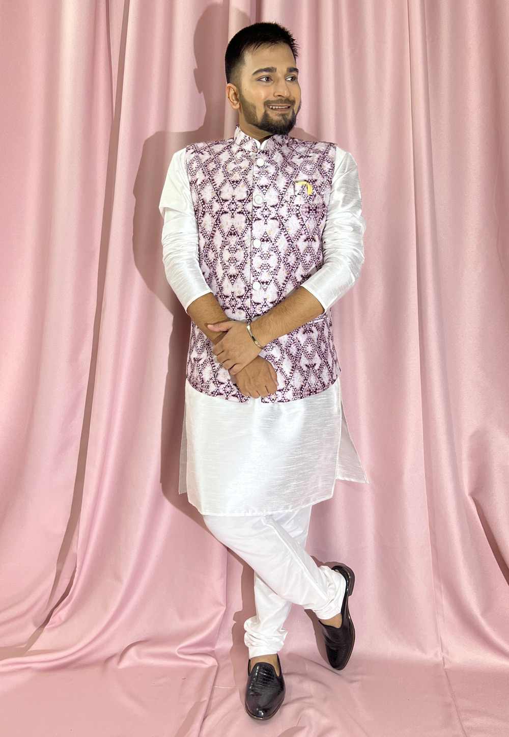 Off White Silk Kurta Pajama With Jacket 272867