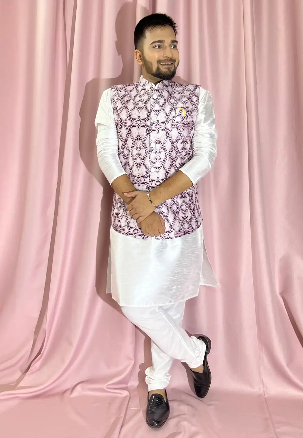 Off White Silk Kurta Pajama With Jacket 272867