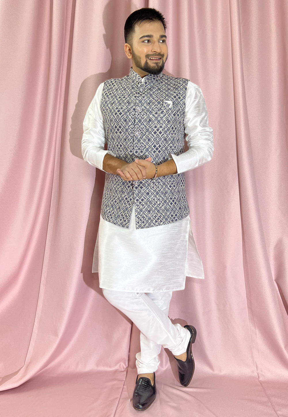 Off White Silk Kurta Pajama With Jacket 272869
