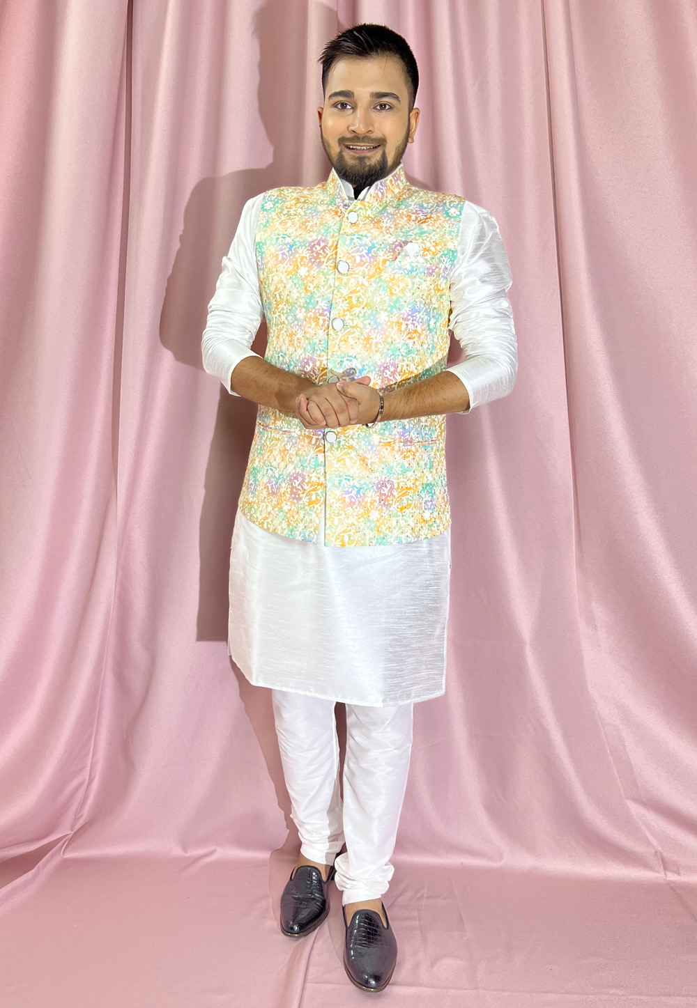 Off White Silk Kurta Pajama With Jacket 272872