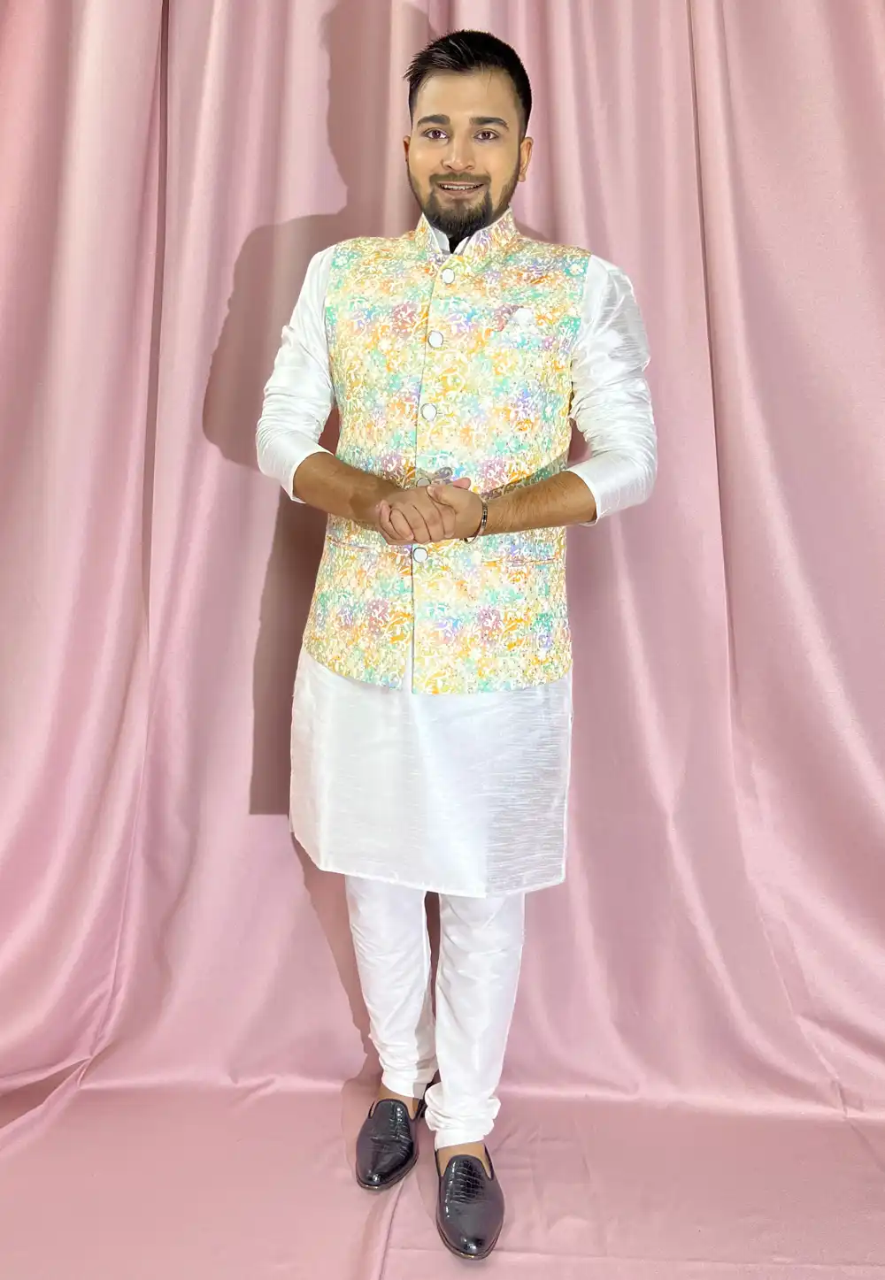 Off White Silk Kurta Pajama With Jacket 272872