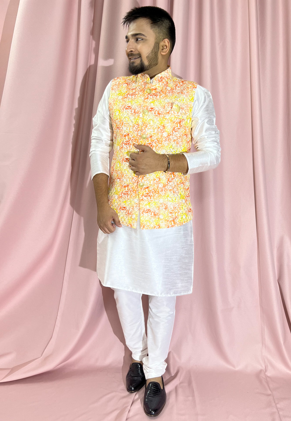 Off White Silk Kurta Pajama With Jacket 272874