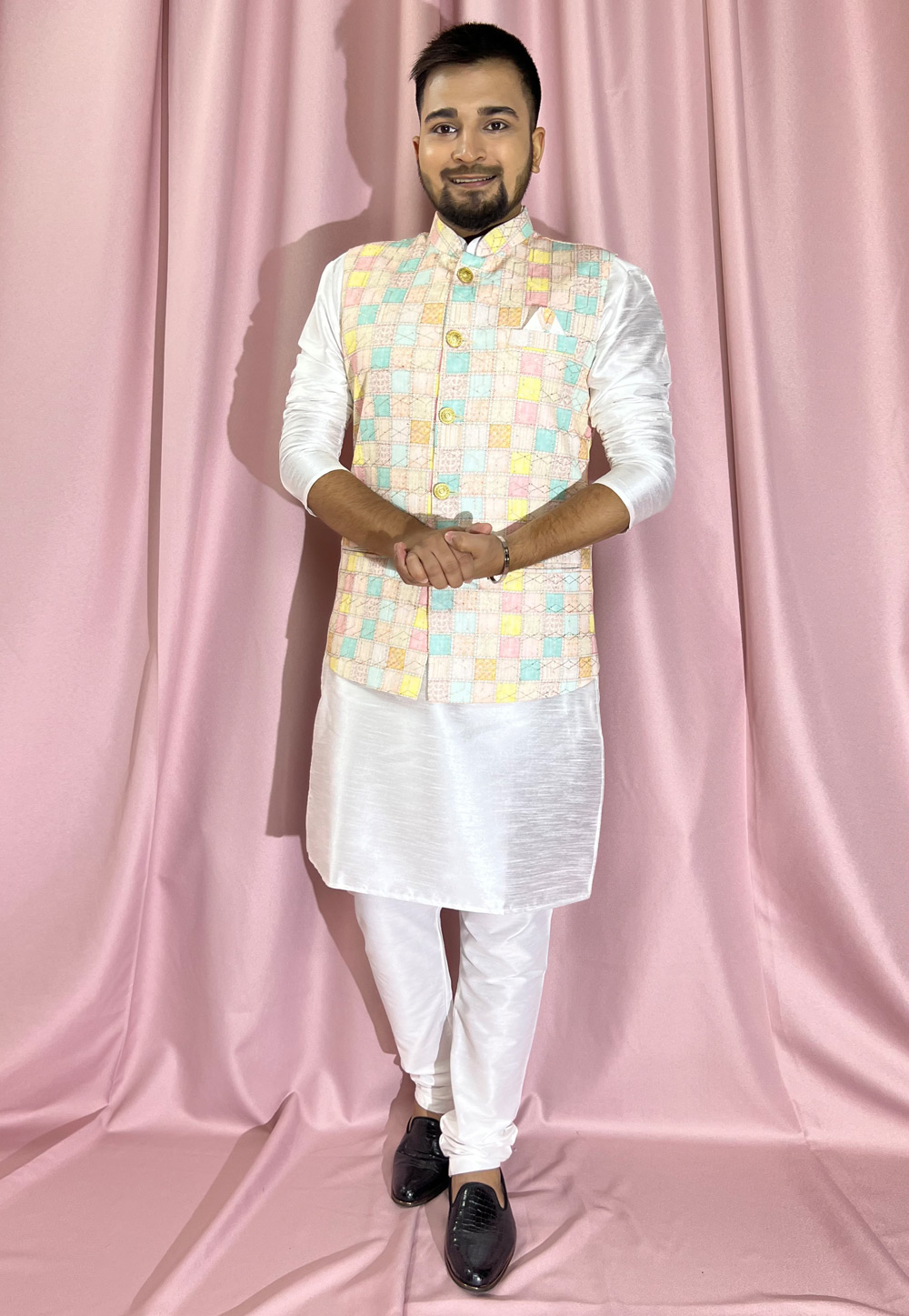 Off White Silk Kurta Pajama With Jacket 272876