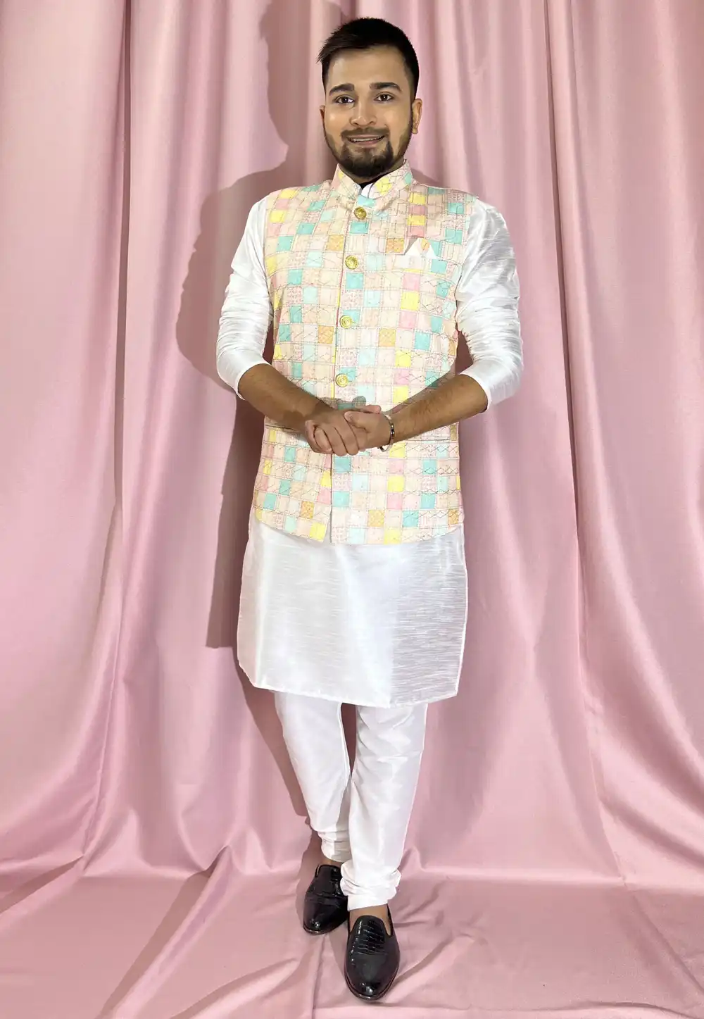 Off White Silk Kurta Pajama With Jacket 272876