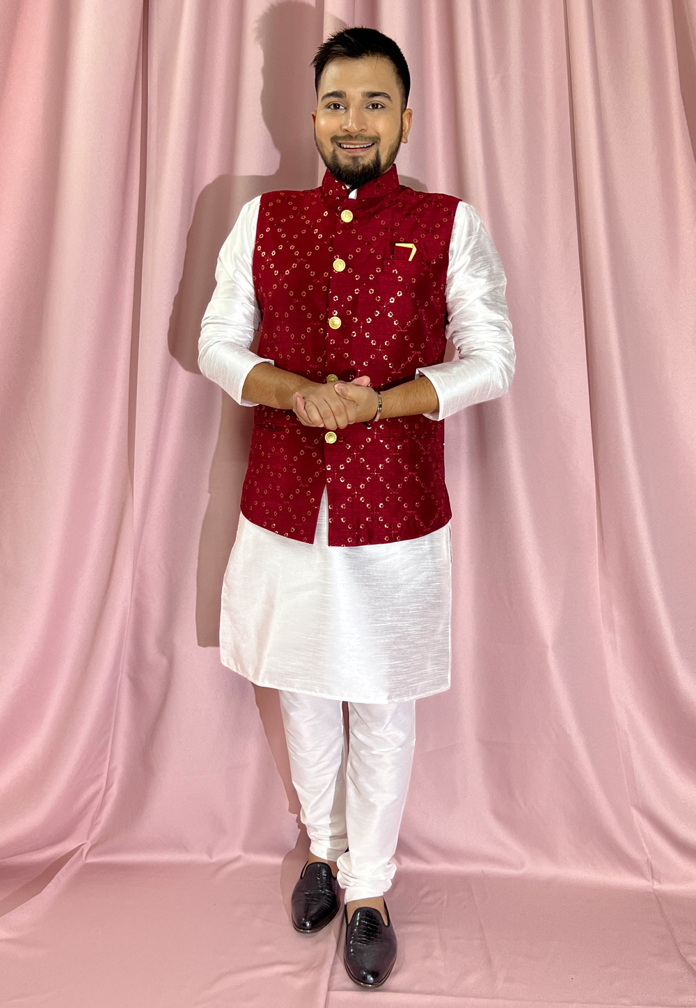 Off White Silk Kurta Pajama With Jacket 272878