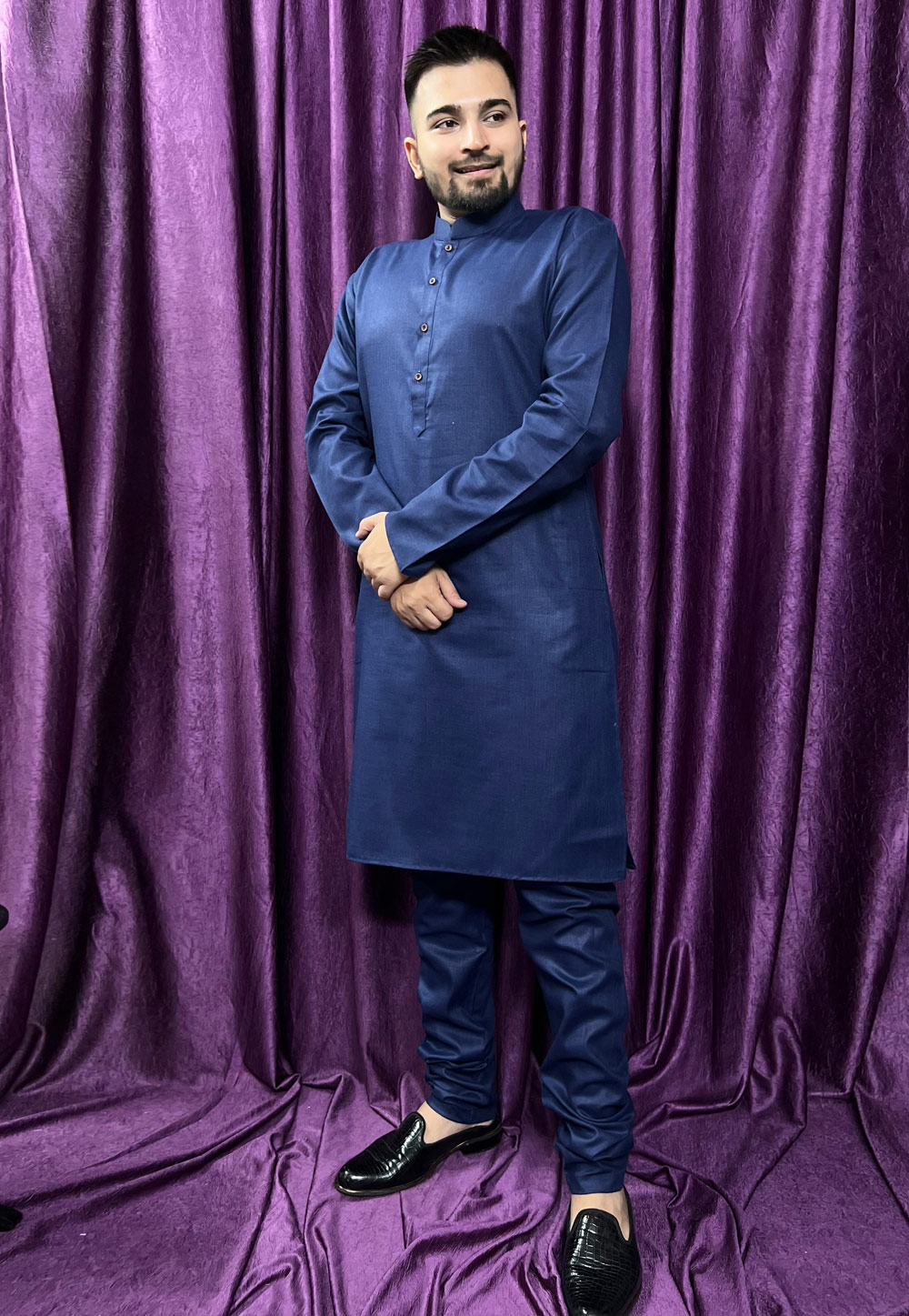 Navy Blue Cotton Kurta Pajama 271265