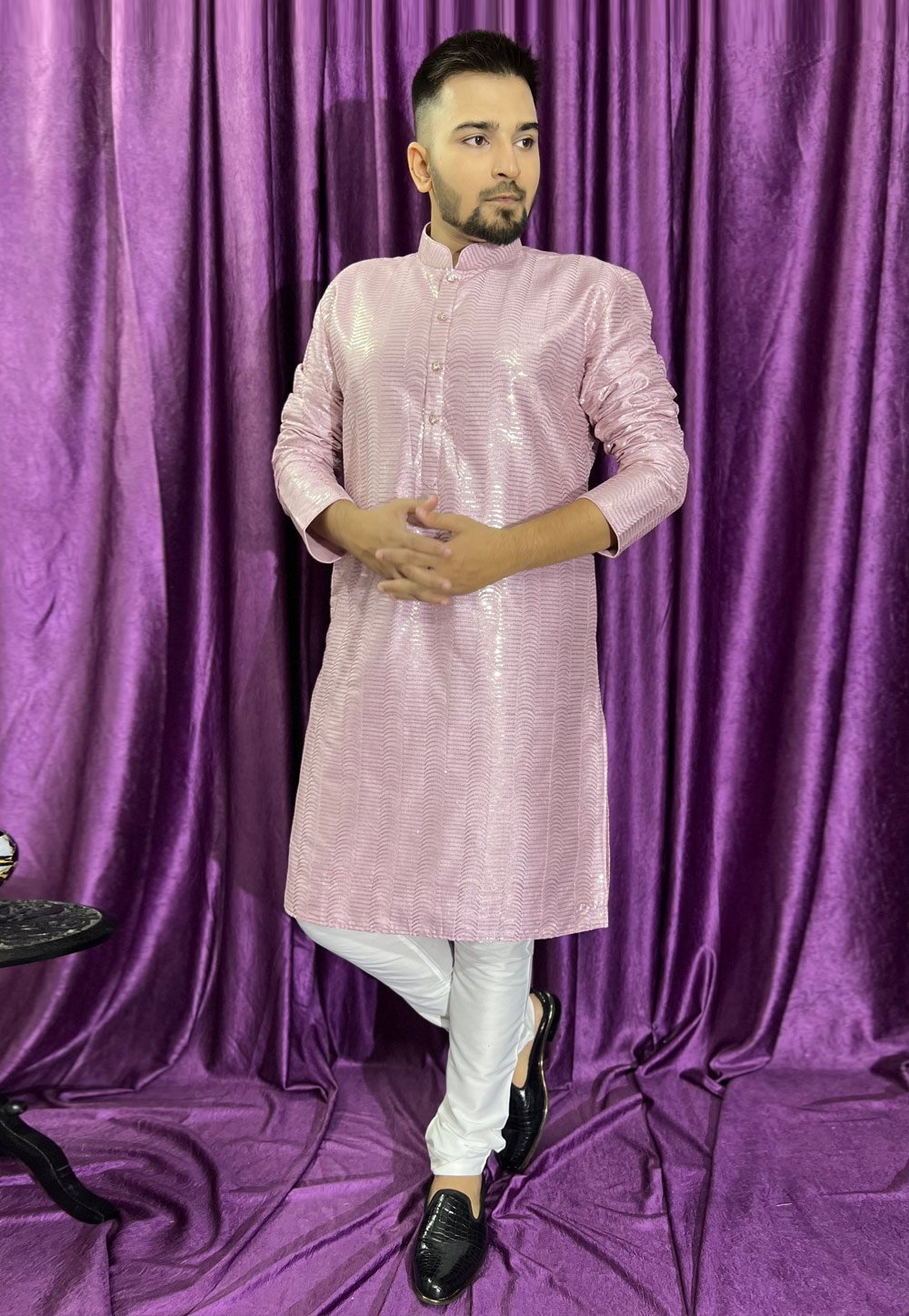 Light Pink Silk Kurta Pajama 271268