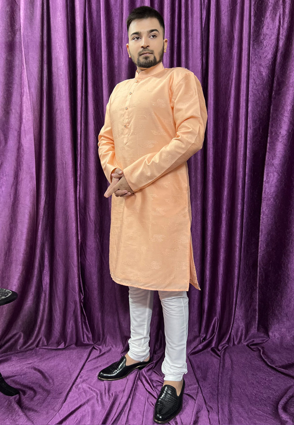 Peach Jacquard Kurta Pajama 271277